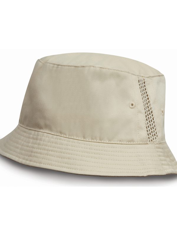 Natural Deluxe washed cotton bucket hat with side mesh panels