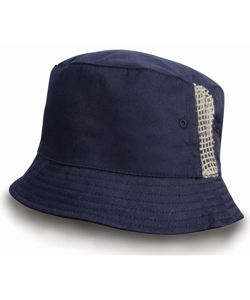 Navy Deluxe washed cotton bucket hat with side mesh panels