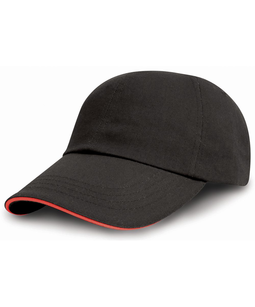 Black/Red Brushed coton printers/embroiderers cap with sandwich peak