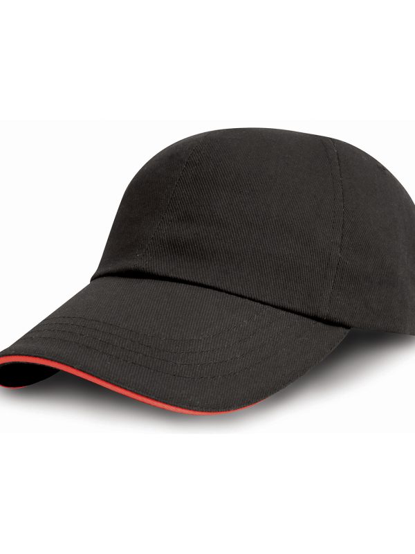 Black/Red Brushed coton printers/embroiderers cap with sandwich peak