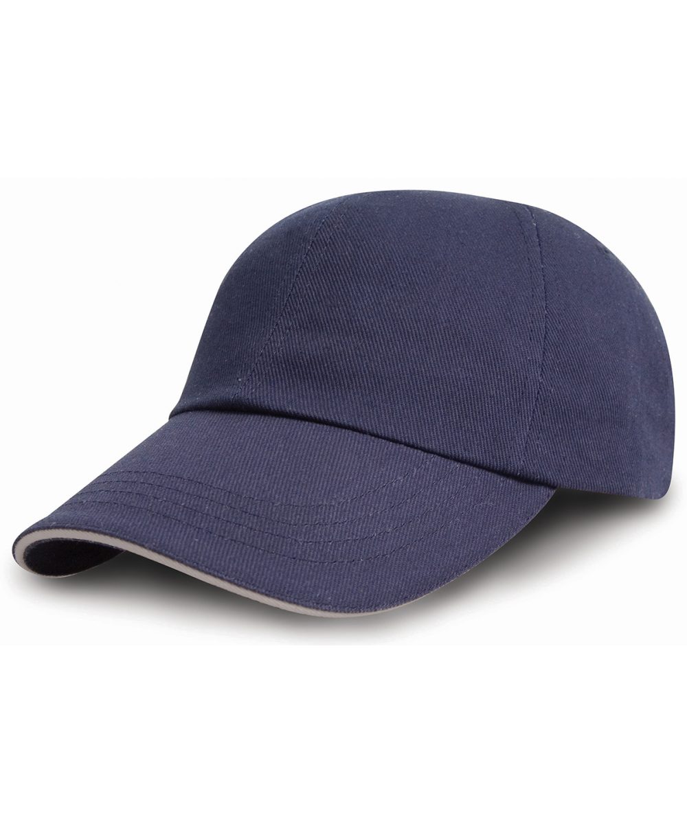 Navy/Putty Brushed coton printers/embroiderers cap with sandwich peak