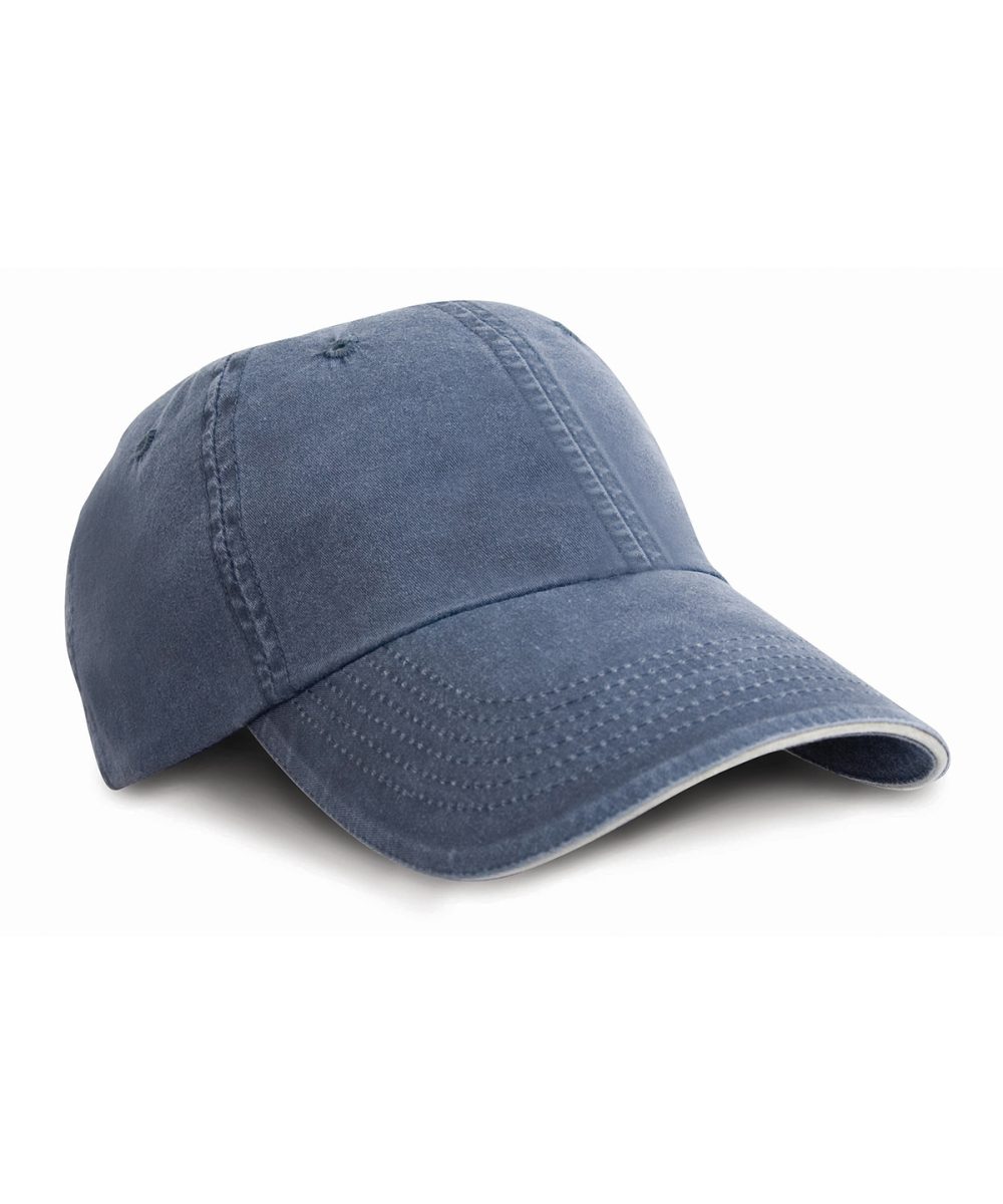 Navy/Putty Washed fine line cotton cap with sandwich peak