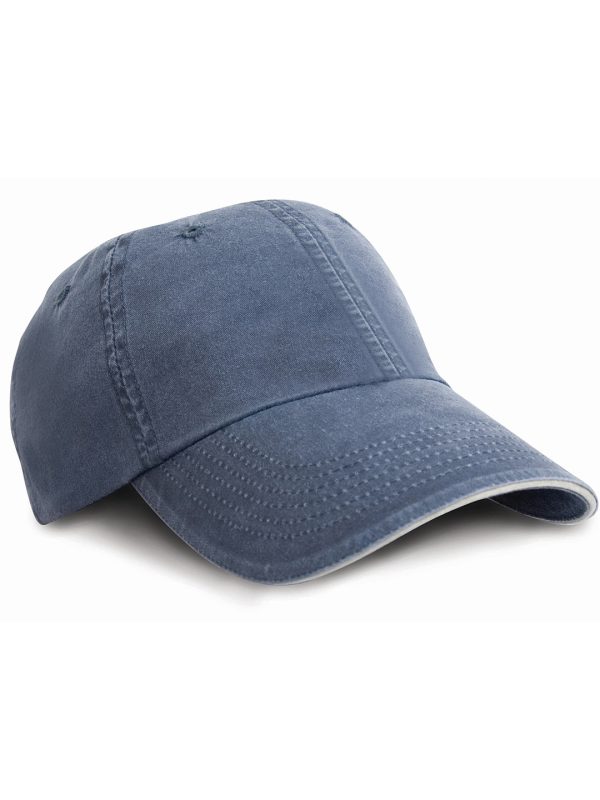 Navy/Putty Washed fine line cotton cap with sandwich peak