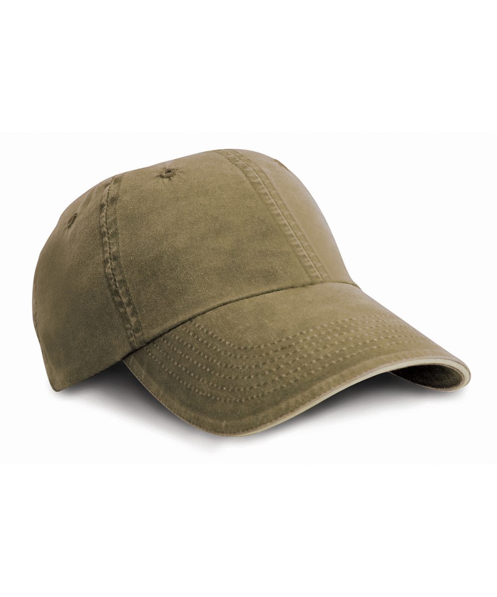 Olive/Stone Washed fine line cotton cap with sandwich peak