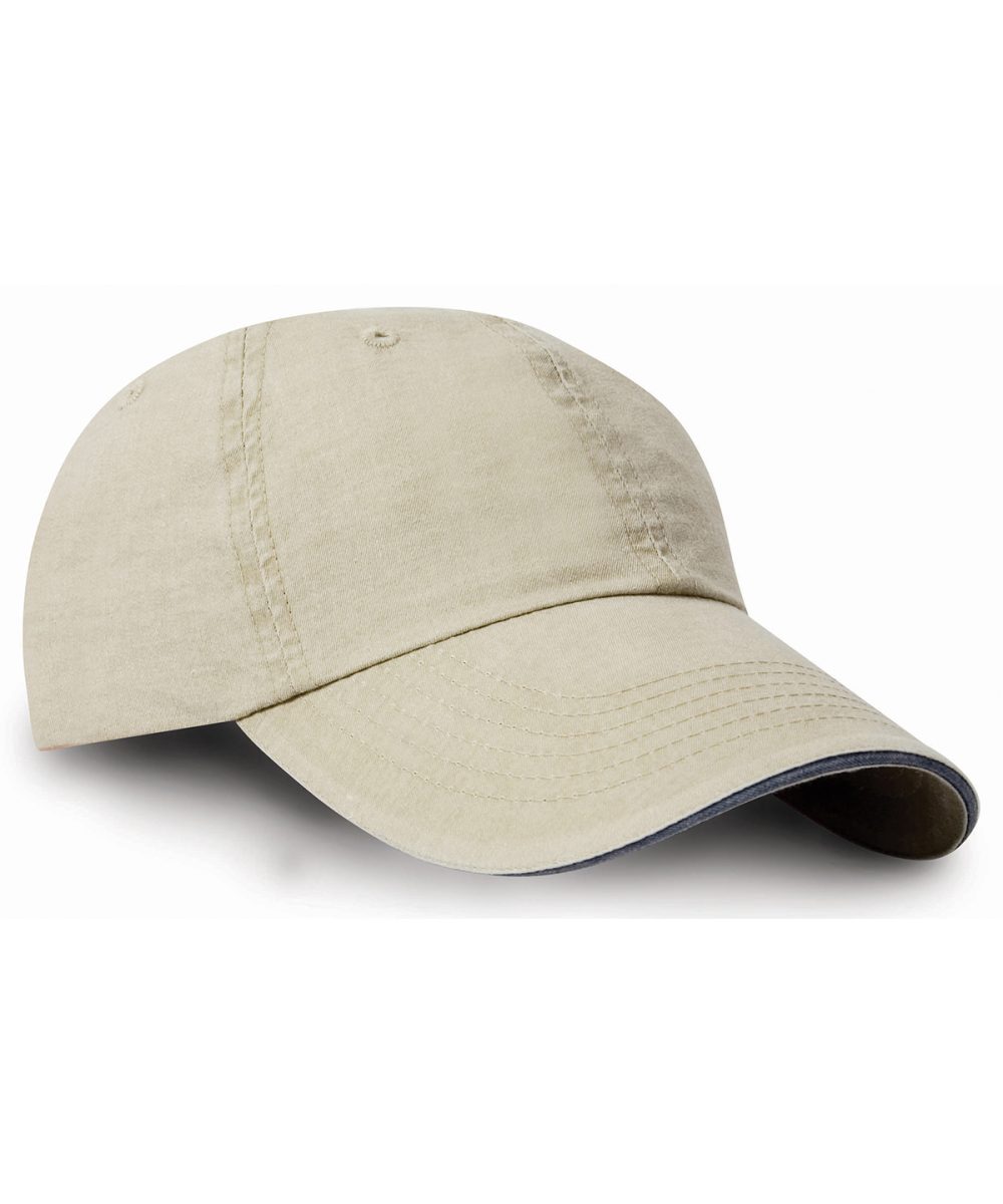 Putty/Navy Washed fine line cotton cap with sandwich peak