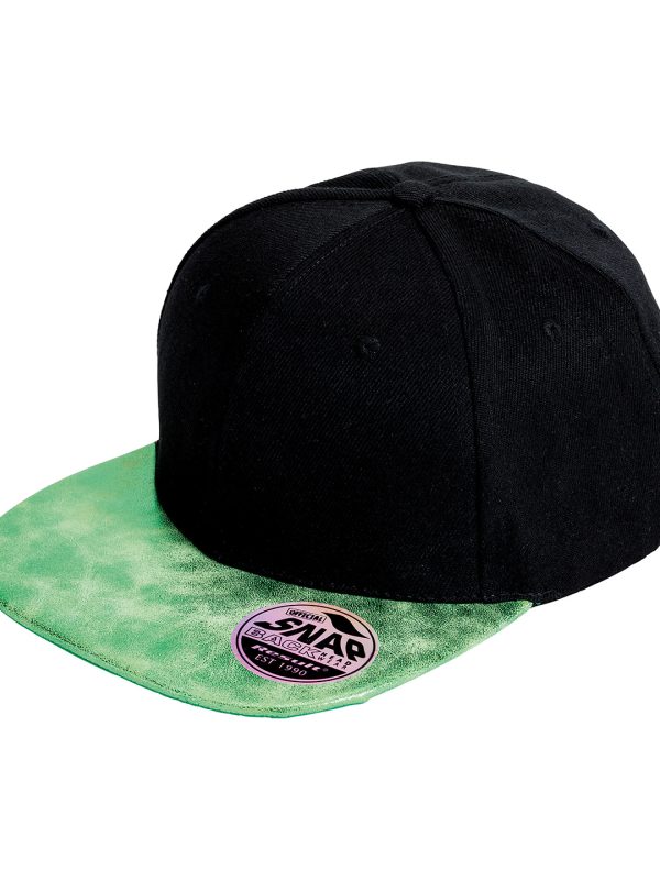 Black/Green Bronx glitter flat peak snapback cap