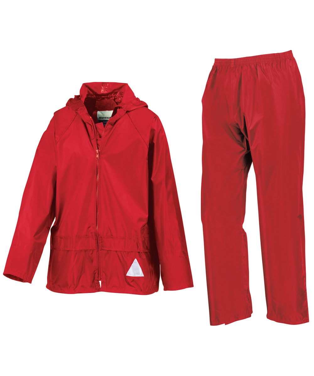 Red Junior waterproof jacket and trouser set