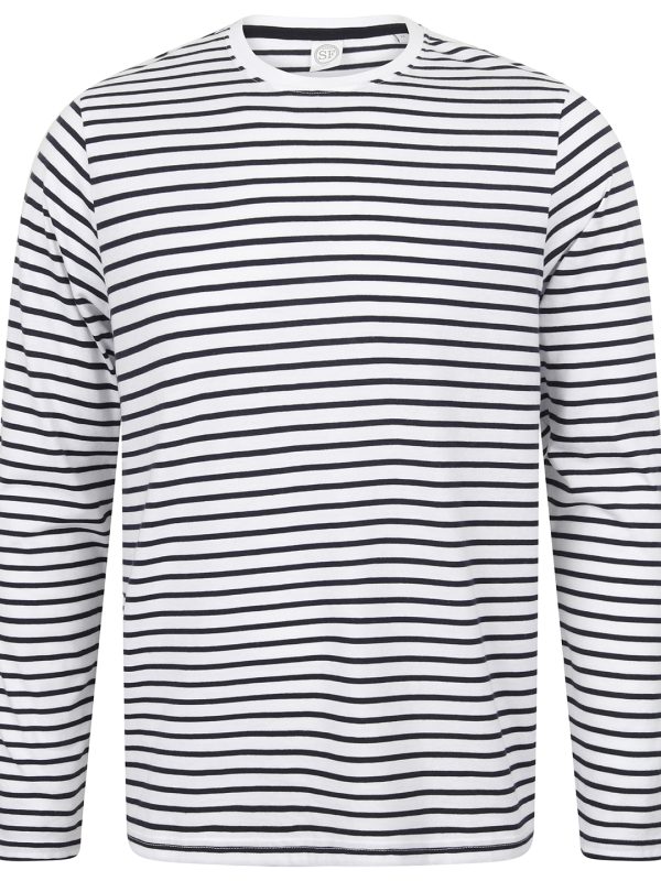 White/Oxford Navy Unisex long-sleeved striped T