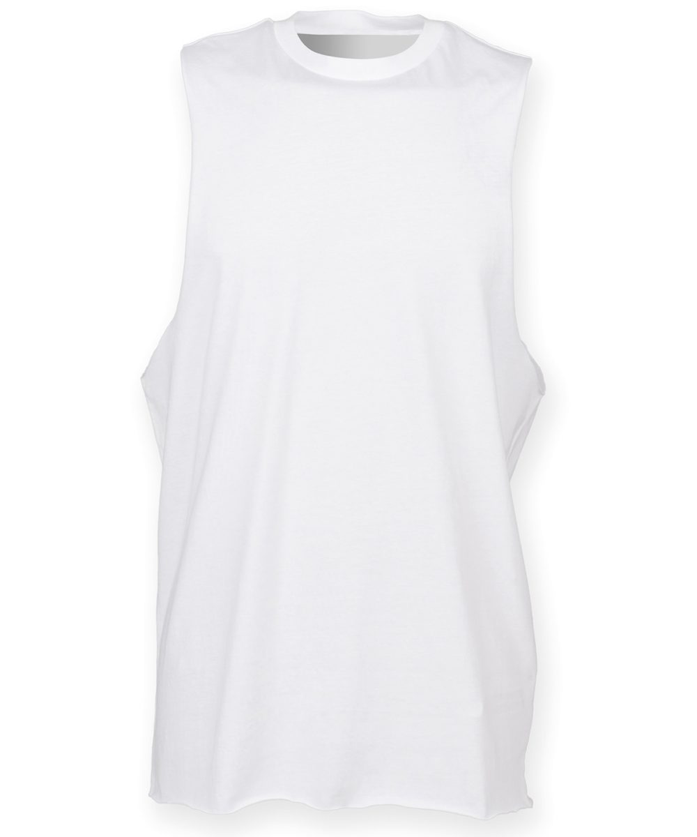 White High neck slash armhole vest