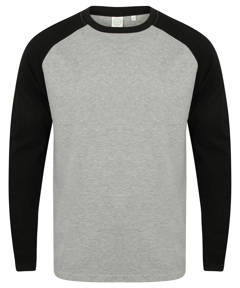 Heather Grey/Black Long sleeve baseball t-shirt