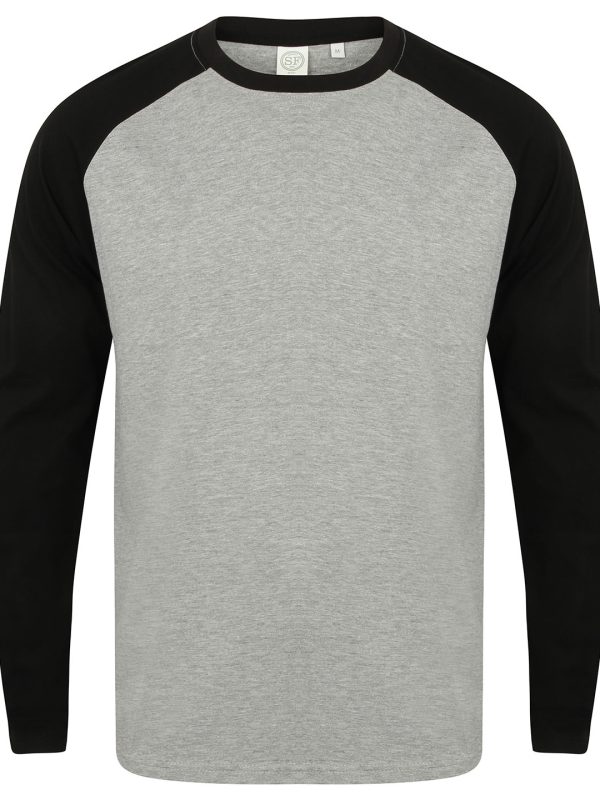 Heather Grey/Black Long sleeve baseball t-shirt