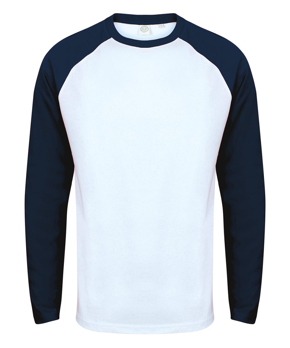 White/Oxford Navy Long sleeve baseball t-shirt