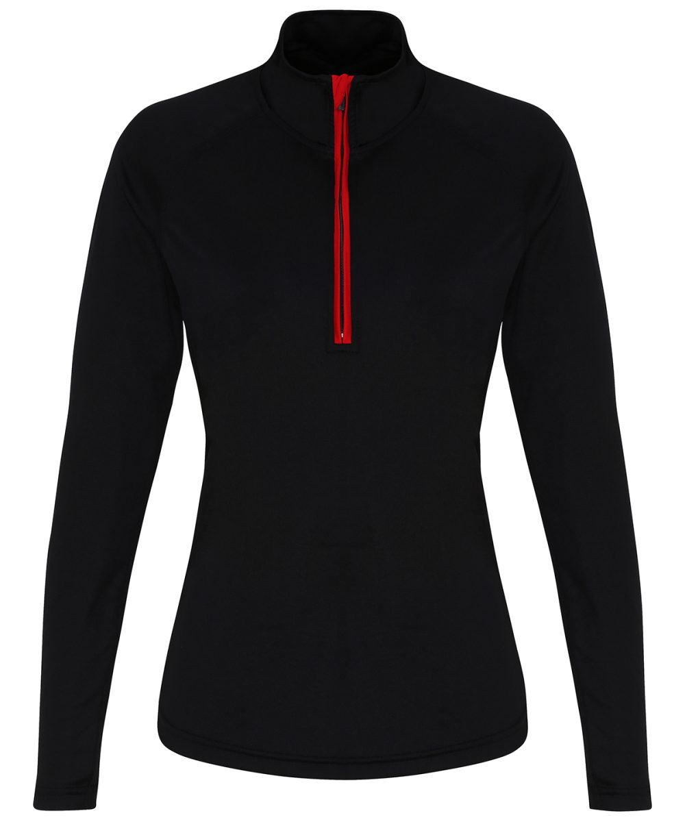 Black/Red Women's TriDri® long sleeve performance ¼ zip