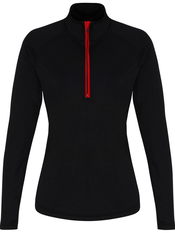 Black/Red Women's TriDri® long sleeve performance ¼ zip