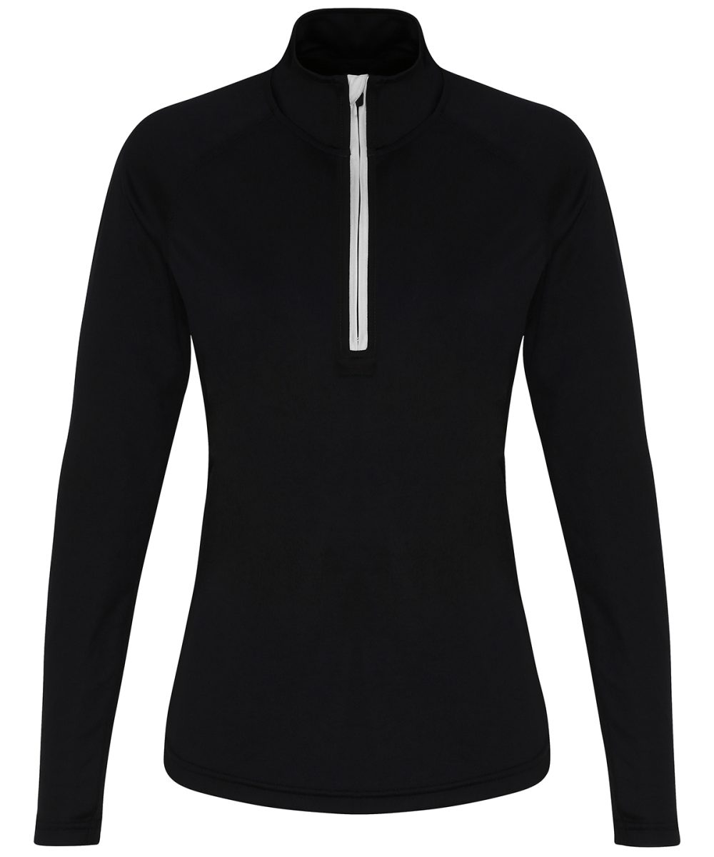 Black/White Women's TriDri® long sleeve performance ¼ zip