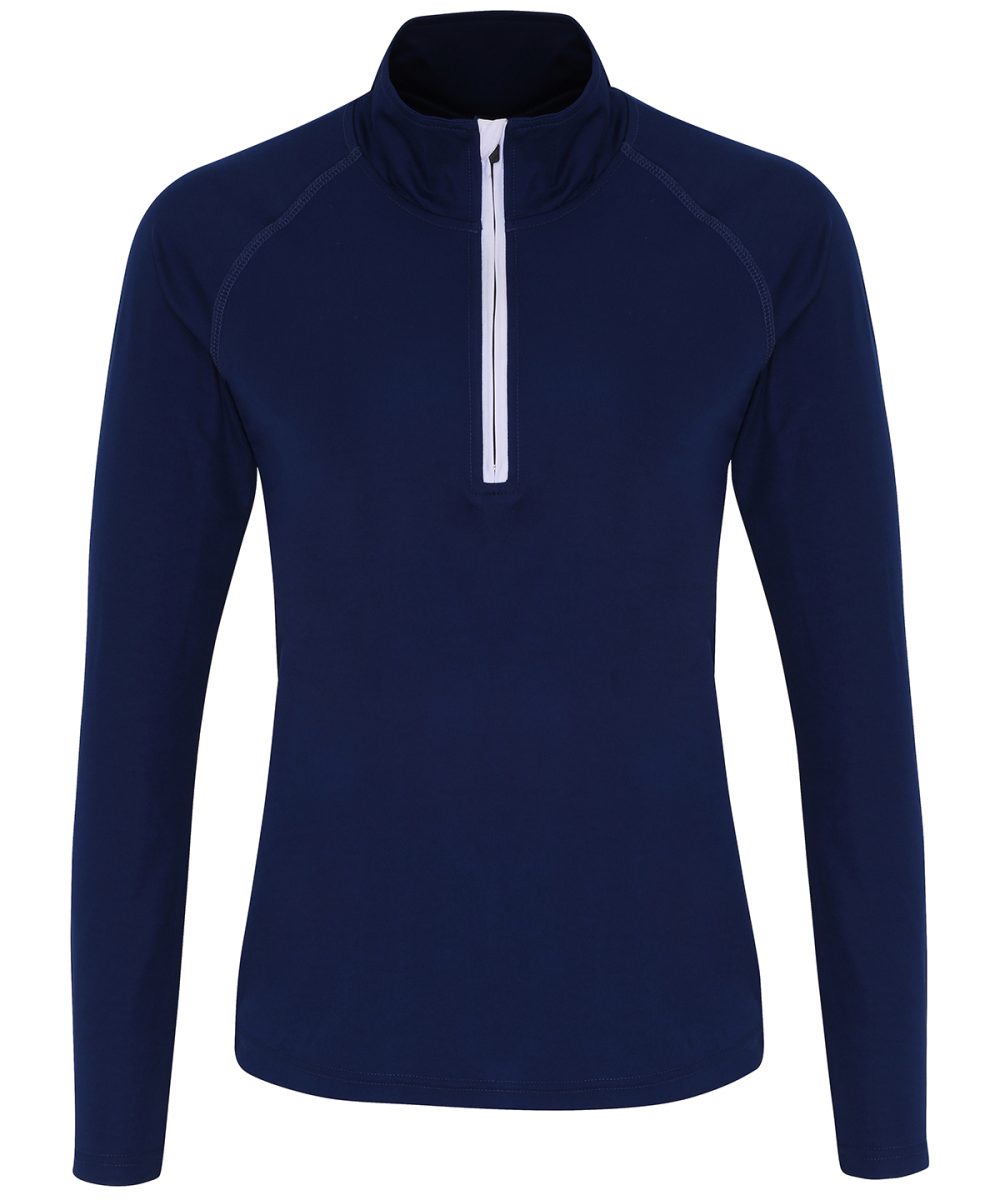 Navy/White Women's TriDri® long sleeve performance ¼ zip