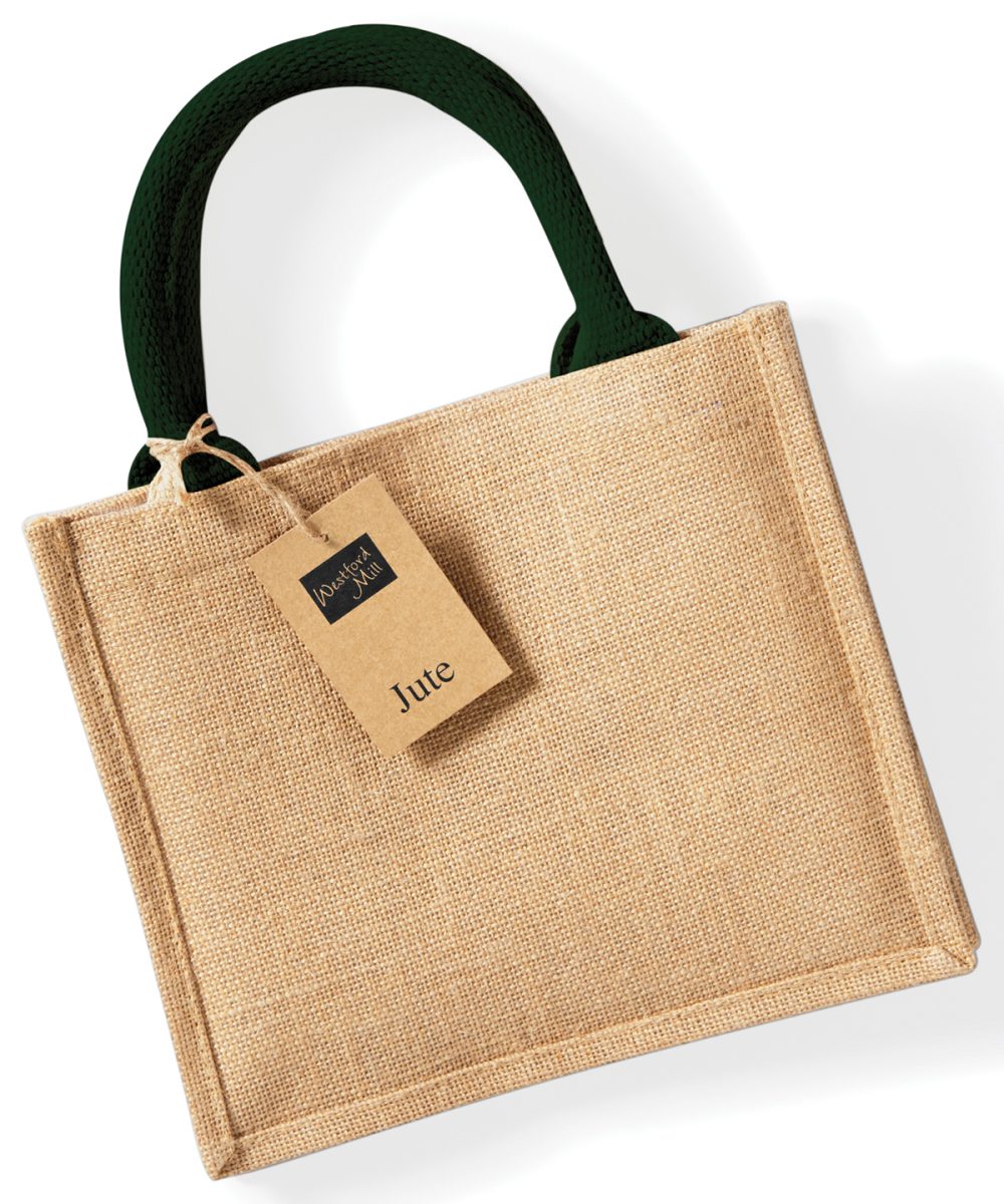 Natural/Forest Green Jute mini gift bag