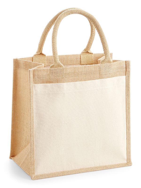 Natural Cotton pocket jute midi tote