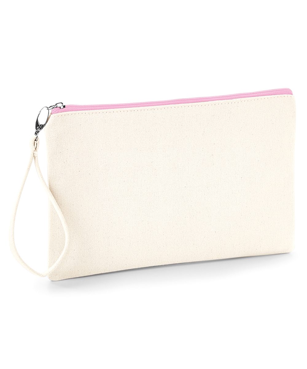 Natural/Pink Canvas wristlet pouch