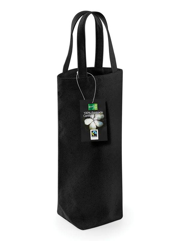 Black Fairtrade cotton bottle bag