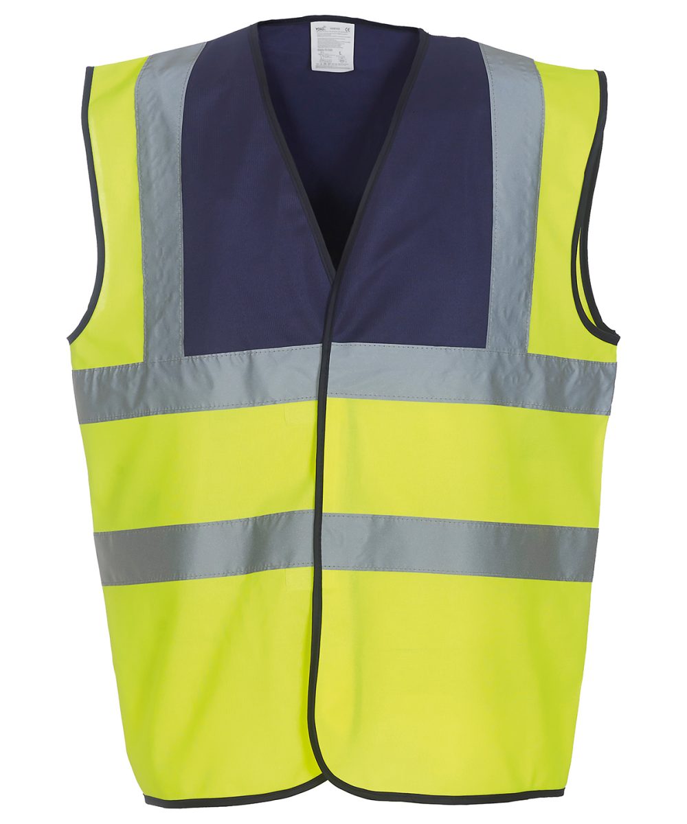 Navy Yoke/Yellow Hi-vis 2-band-and-braces waistcoat (HVW100)