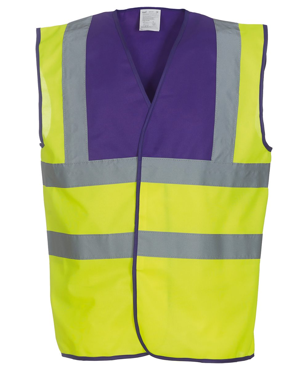 Purple Yoke/Yellow Hi-vis 2-band-and-braces waistcoat (HVW100)