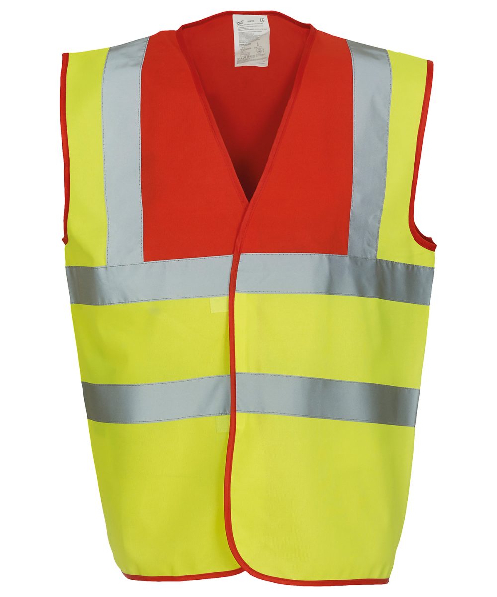 Red Yoke/Yellow Hi-vis 2-band-and-braces waistcoat (HVW100)