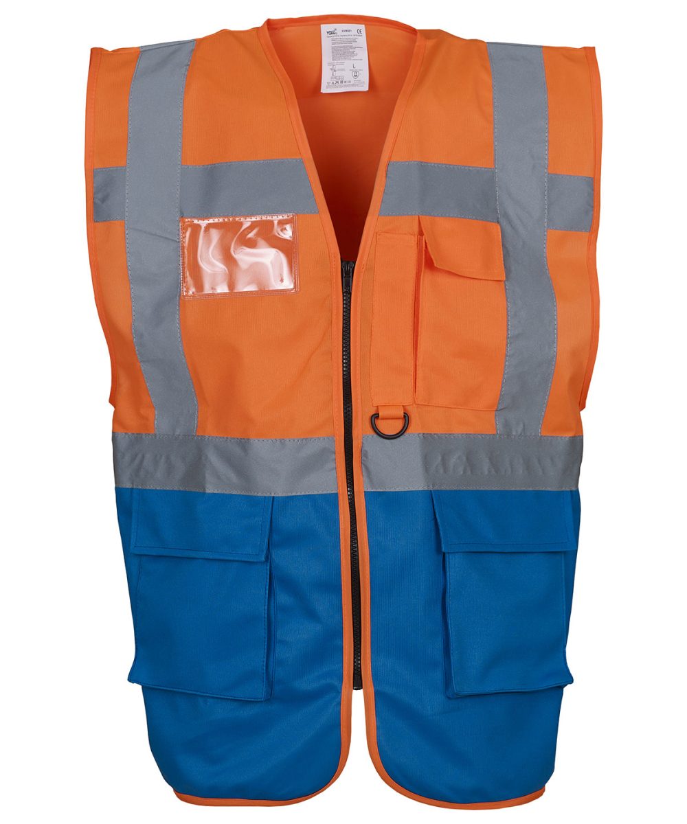 Orange/Royal Blue Multifunctional executive hi-vis waistcoat (HVW801)