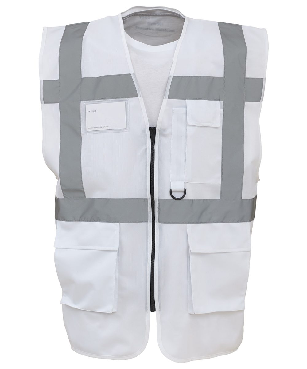 White Multifunctional executive hi-vis waistcoat (HVW801)