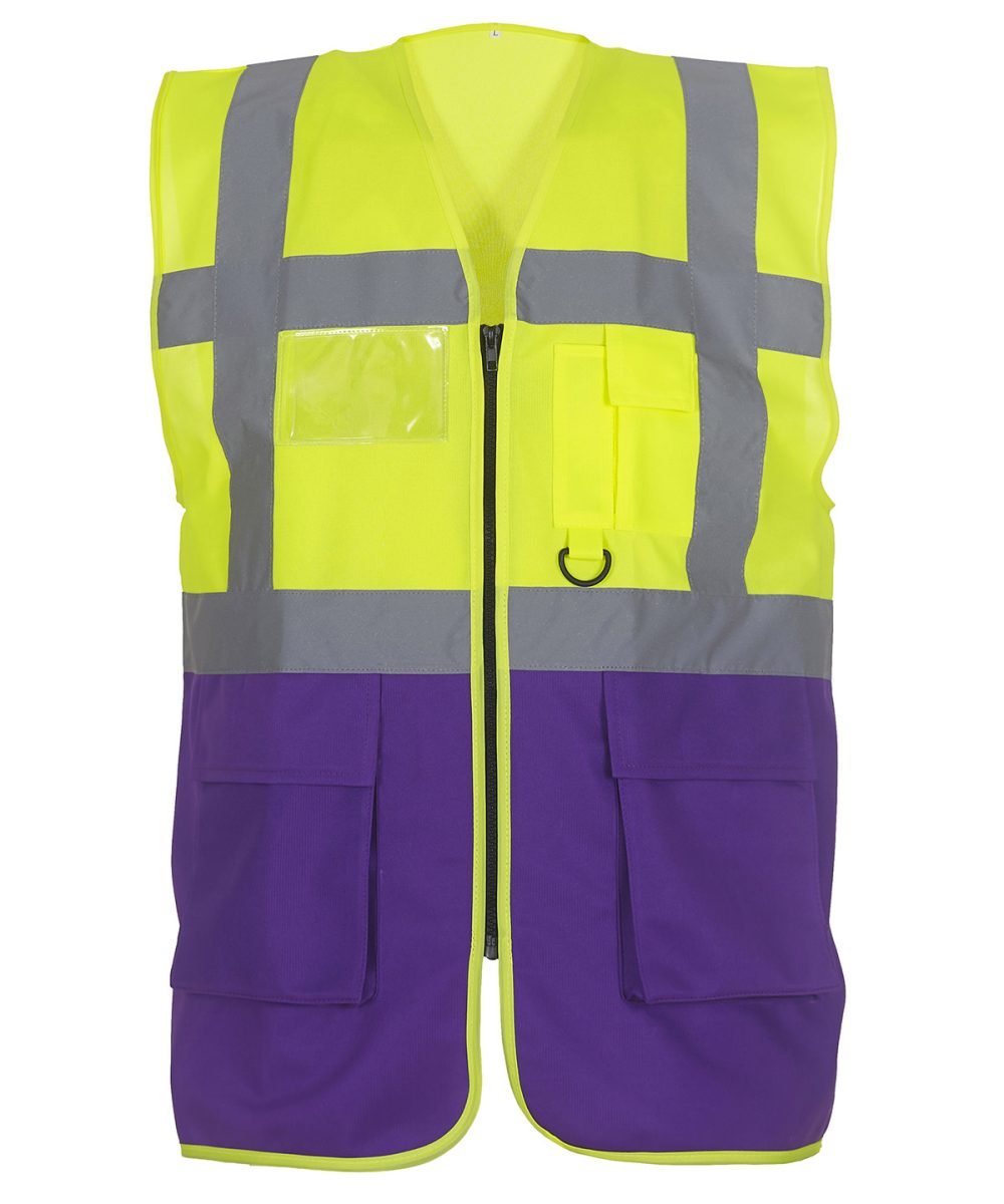 Yellow/Purple Multifunctional executive hi-vis waistcoat (HVW801)