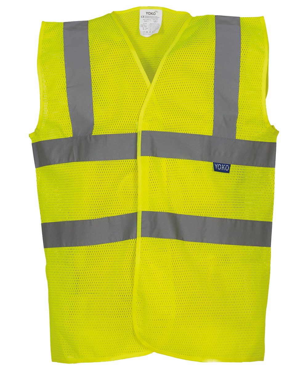 Yellow Top cool open mesh 2-band-and-braces waistcoat (HVW120)