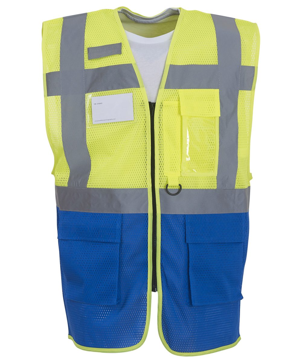 Yellow/Royal Blue Hi-vis top cool open-mesh executive waistcoat (HVW820)