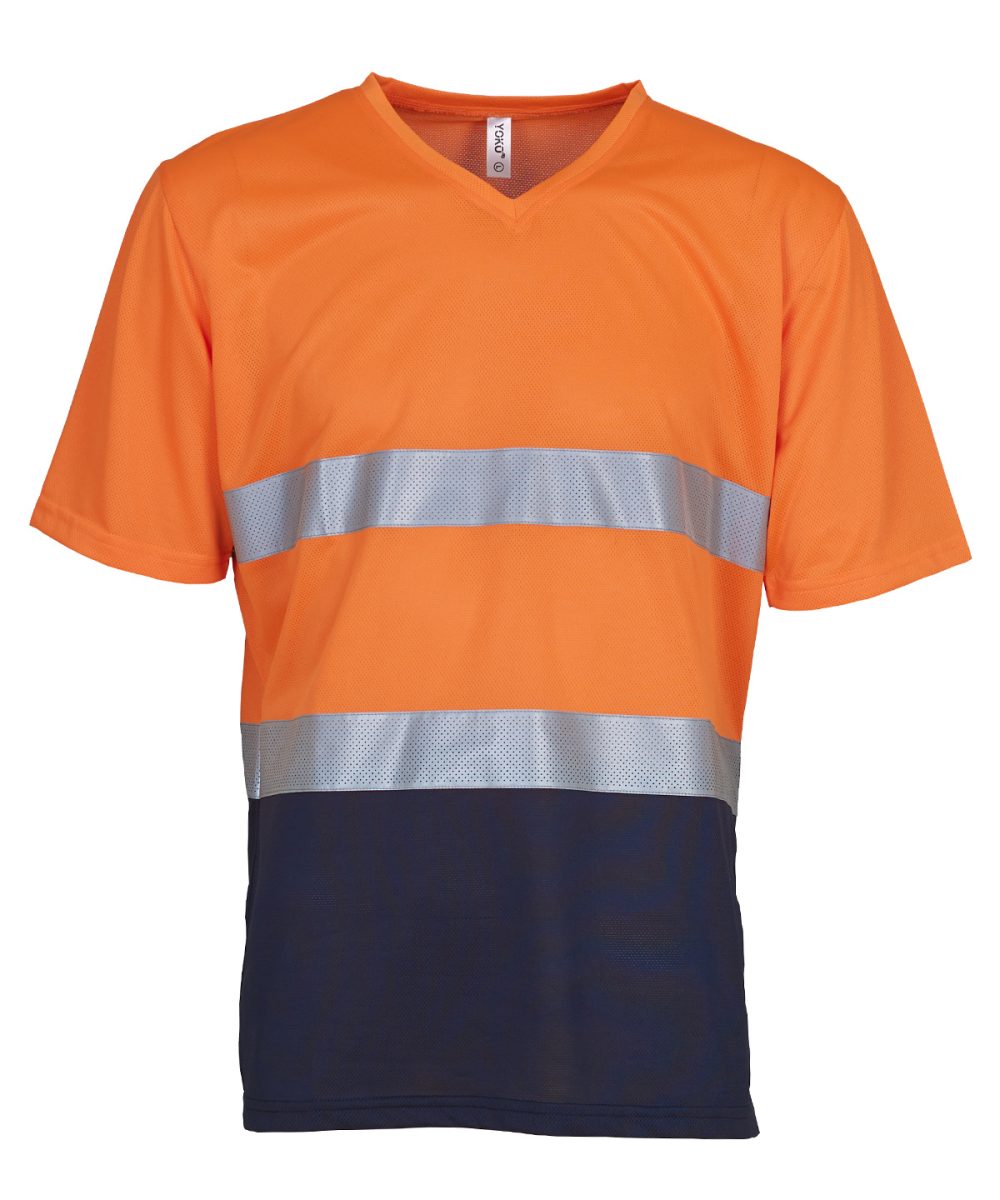 Orange/Navy Hi-vis top cool super light v-neck t-shirt (HVJ910)