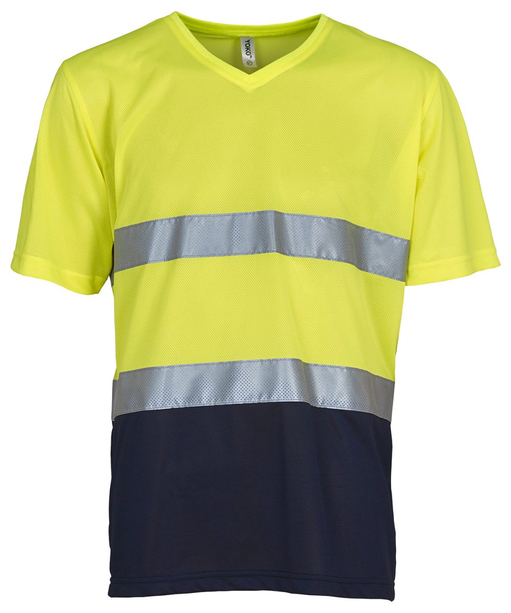 Yellow/Navy Hi-vis top cool super light v-neck t-shirt (HVJ910)