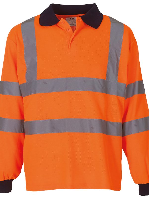 Orange Hi-vis long sleeve polo (HVJ310)