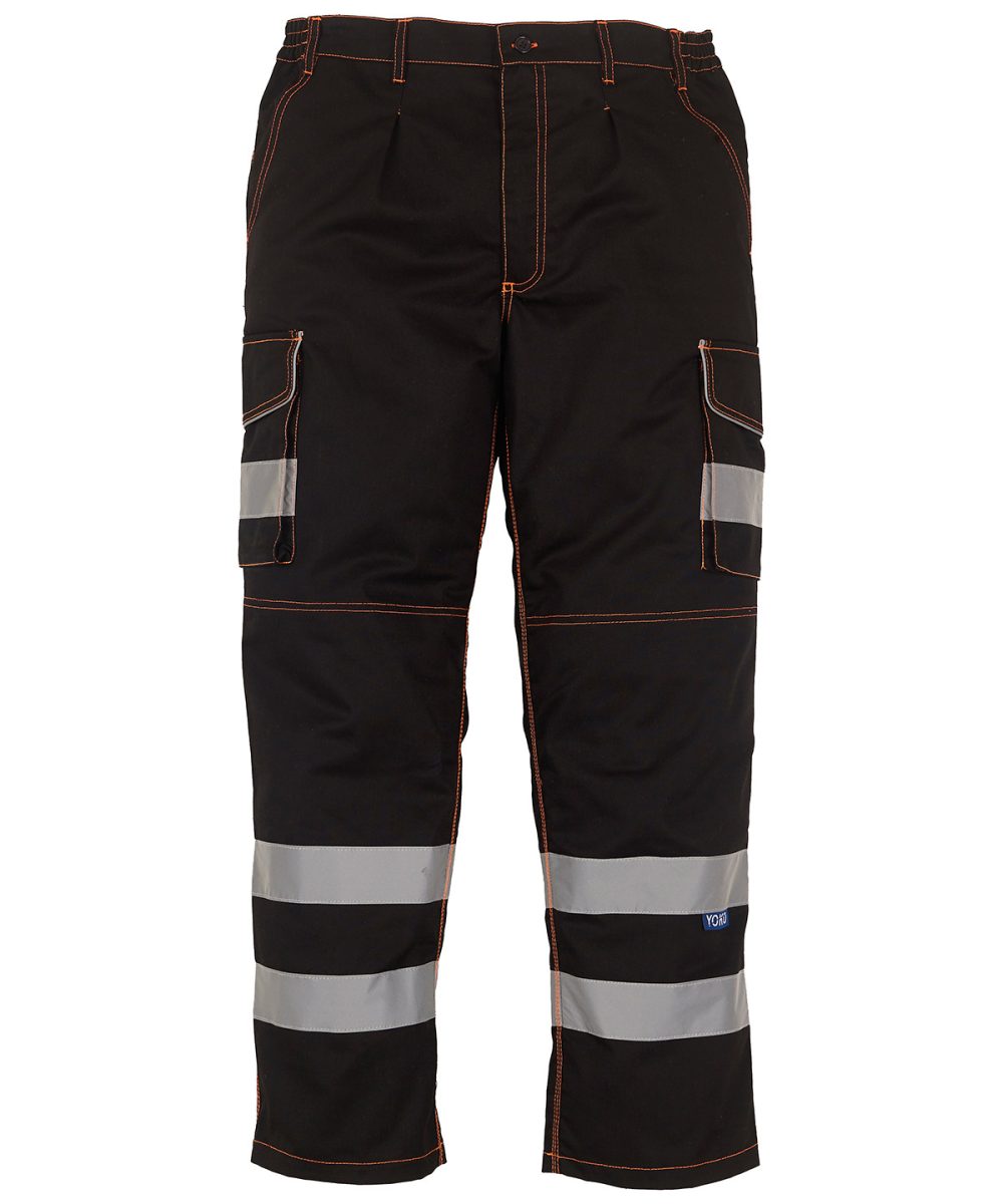 Black Hi-vis polycotton cargo trousers with kneepad pockets (HV018T/3M)