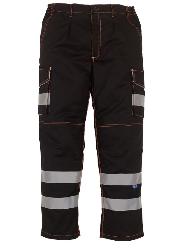 Black Hi-vis polycotton cargo trousers with kneepad pockets (HV018T/3M)