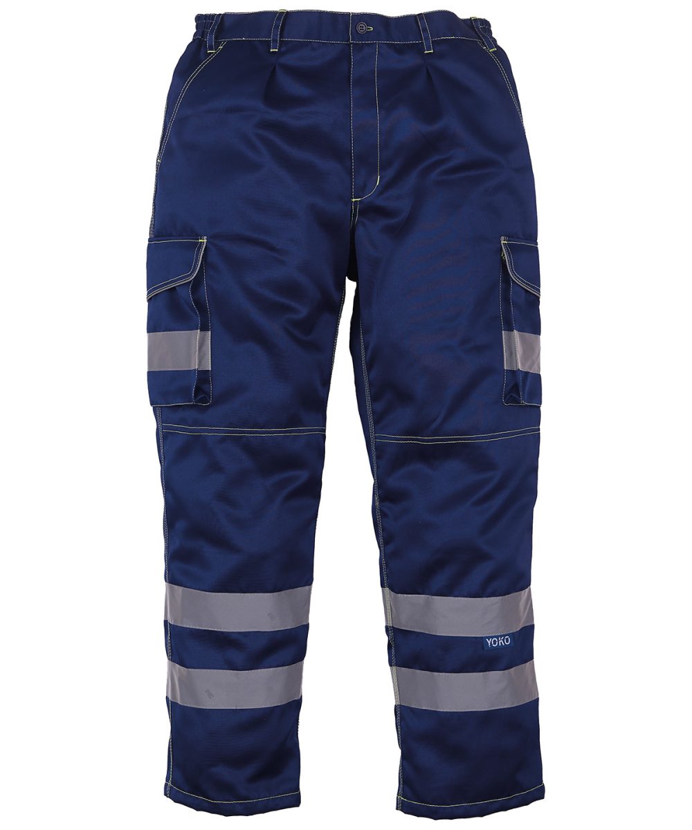 Navy Hi-vis polycotton cargo trousers with kneepad pockets (HV018T/3M)