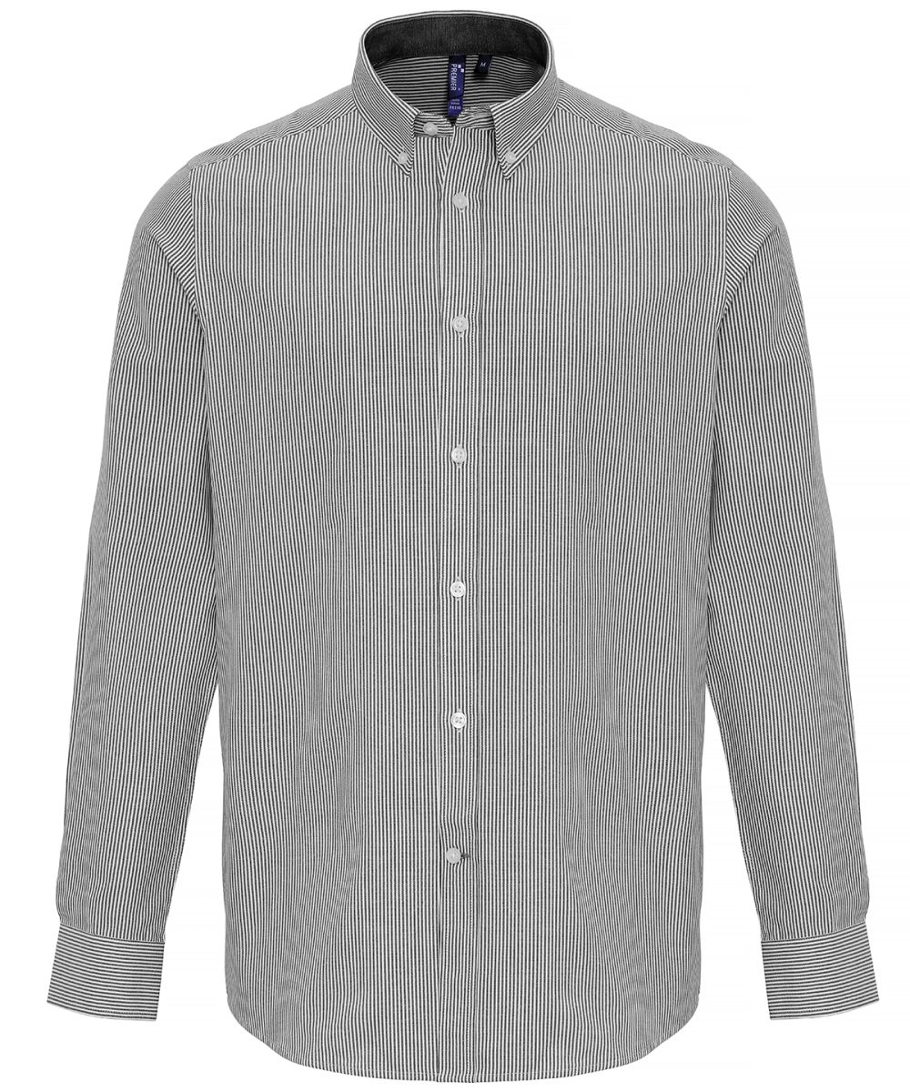 White/Grey Cotton-rich Oxford stripes shirt