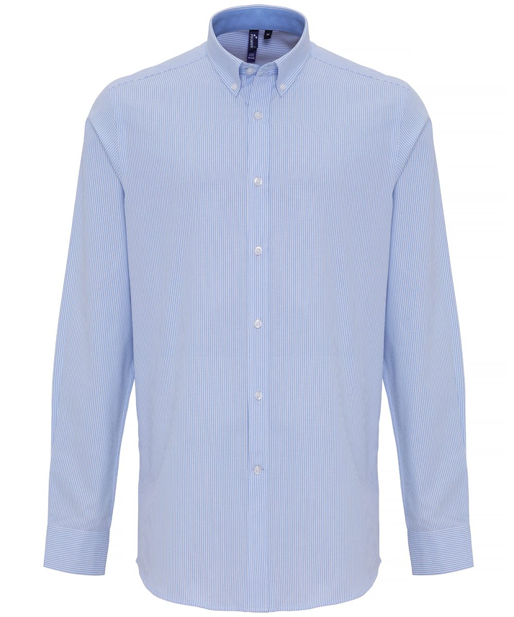 White/Light Blue Cotton-rich Oxford stripes shirt