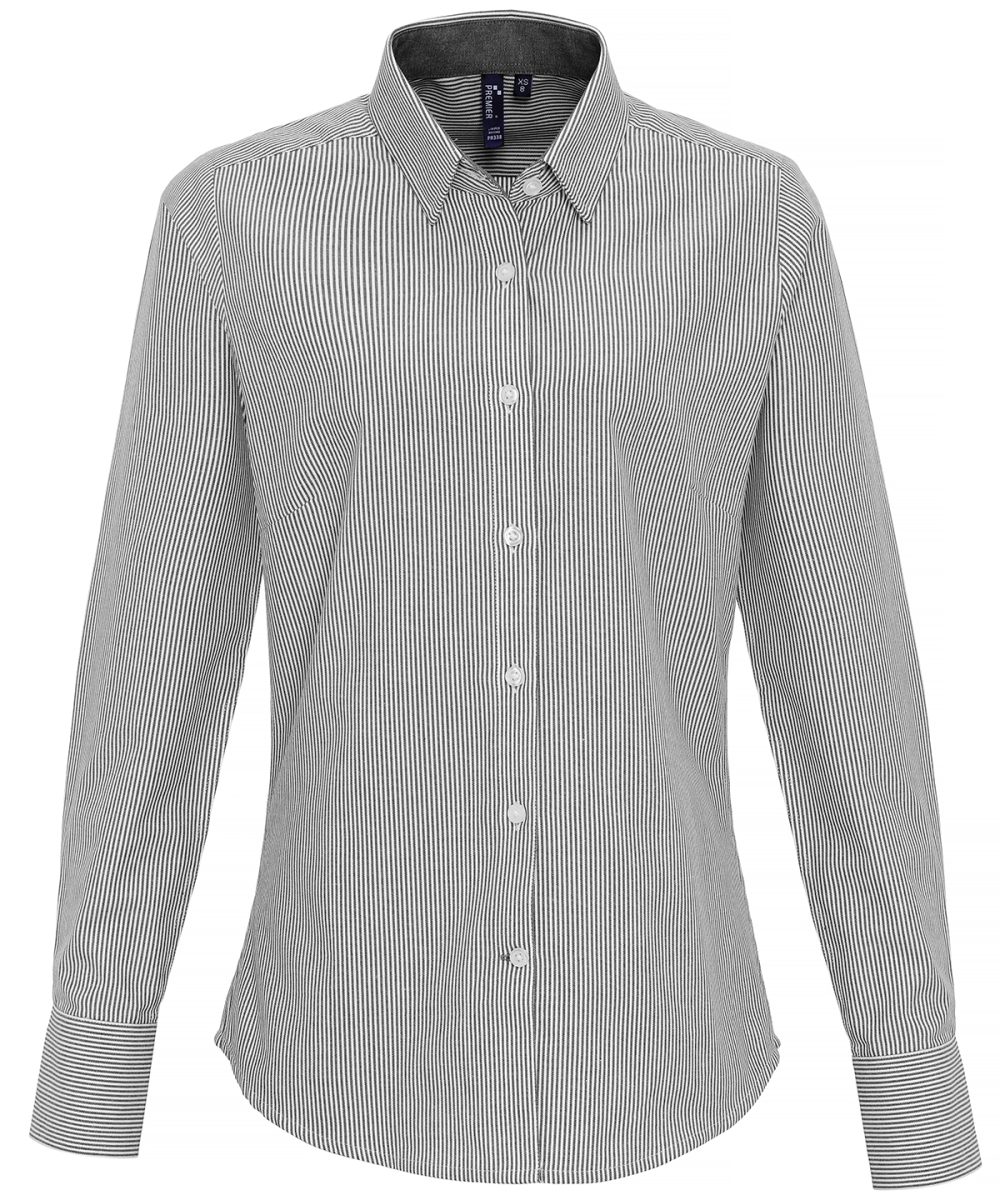 White/Grey Women's cotton-rich Oxford stripes blouse