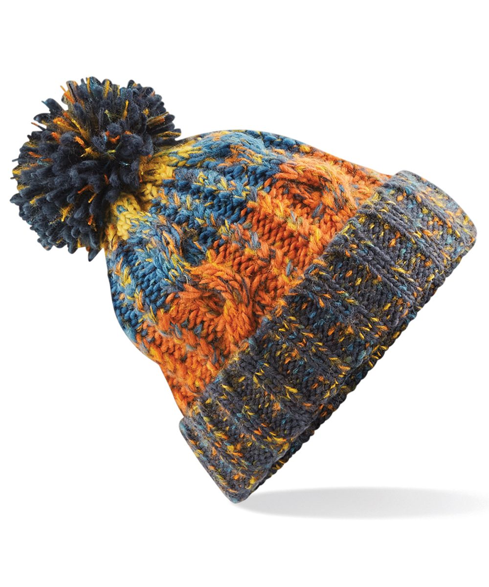 Retro Blue Corkscrew pom pom beanie