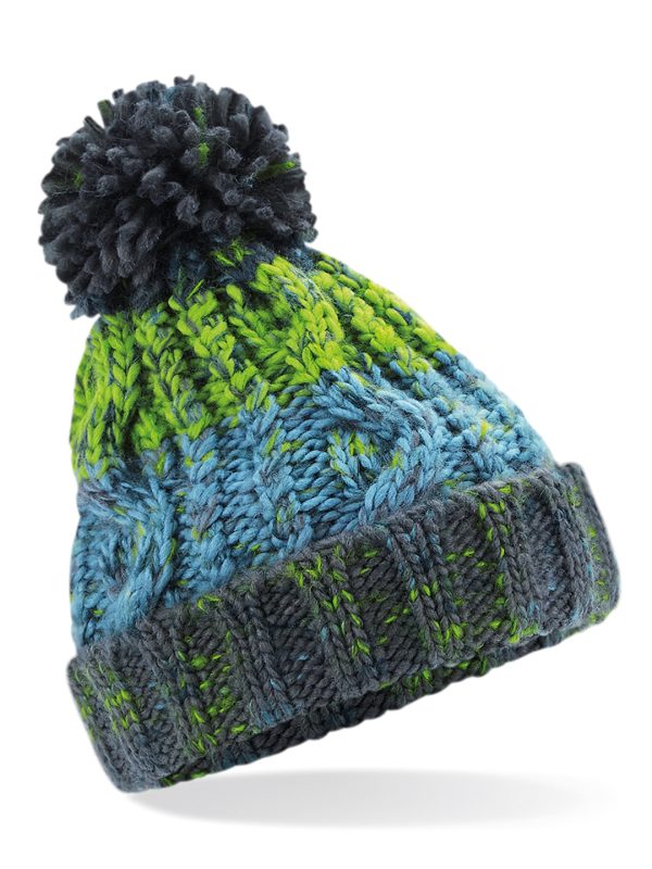 Electric Grey Junior corkscrew pom pom beanie