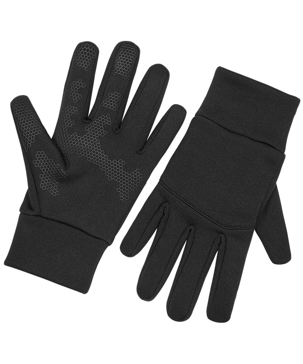 Black Softshell sports tech gloves