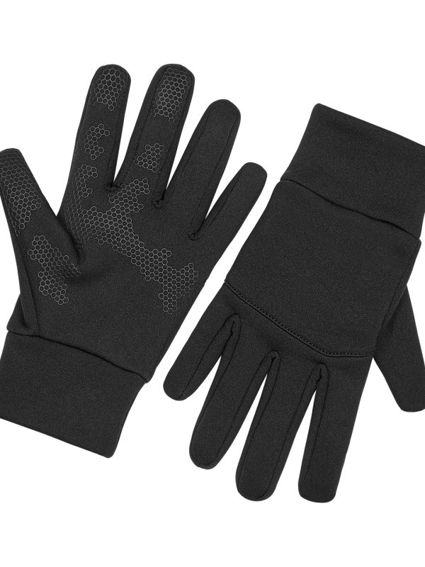 Black Softshell sports tech gloves