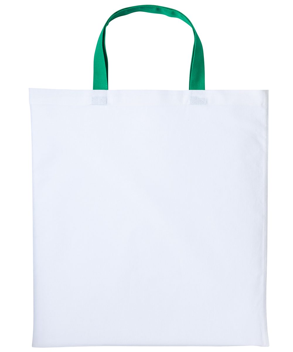 White/Kelly Green Varsity cotton shopper short handle