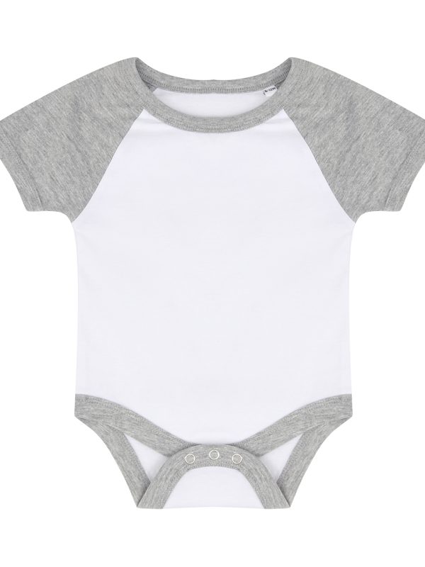 White/Heather Grey Essential short-sleeved baseball bodysuit