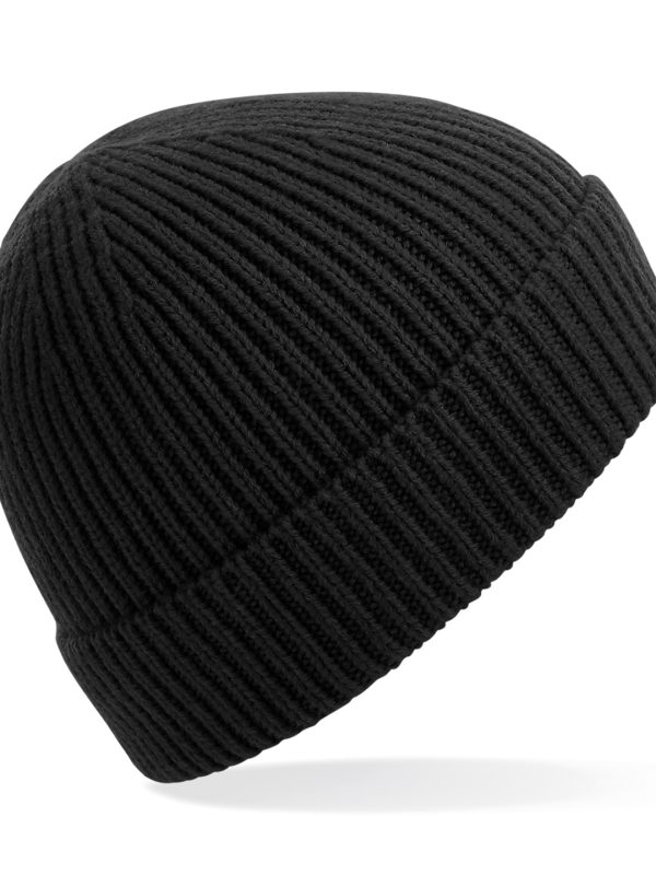 Black Engineered knit ribbed beanie