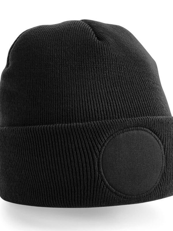 Black Circular patch beanie