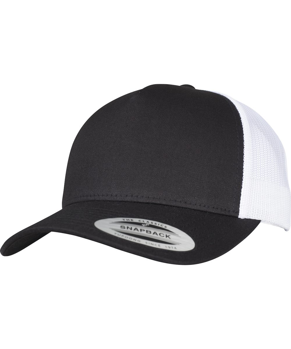 Black/White 5-panel retro trucker 2-tone cap (6506T)